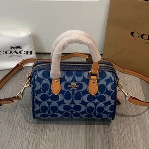 COACH Rowan 18 Fabric Boston Shoulder Handbag with Detachable Strap Women